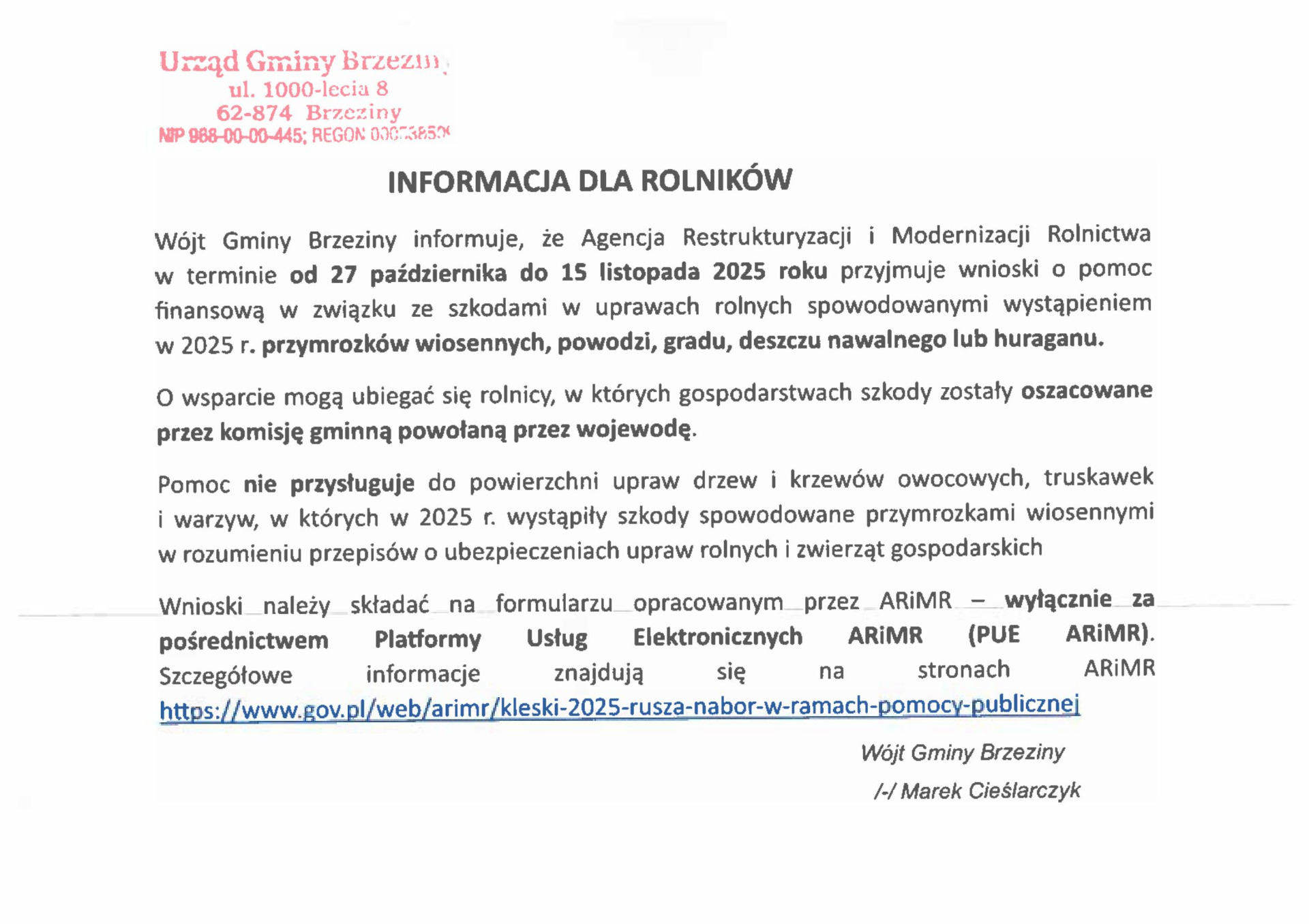 informacja dla rolników