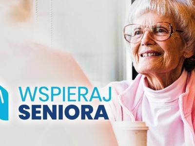 zdjęcie seniora z logo programu "Wspieraj Seniora"