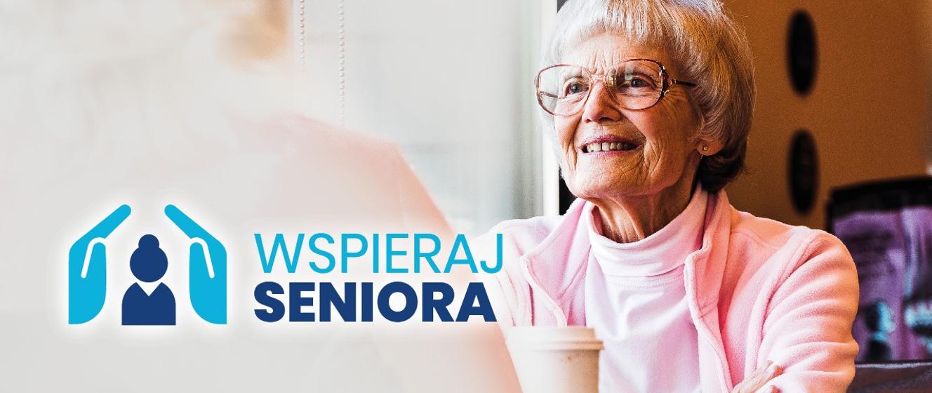 zdjęcie seniora z logo programu "Wspieraj Seniora"
