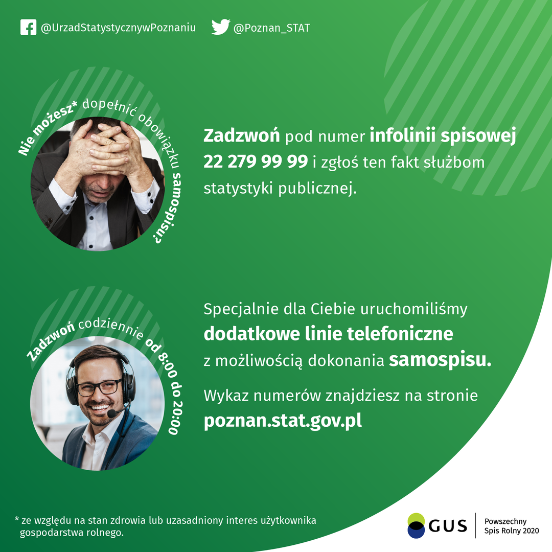 Zdjęcie przedstawia informację o spisie rolnym przez telefon. Po lewej stronie są dwaj mężczyźni.