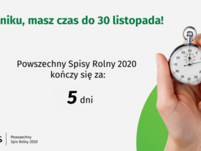 zdjęcie przedstawia licznik ilości dni które pozostały do końca Powszechnego spisu rolnego 2020