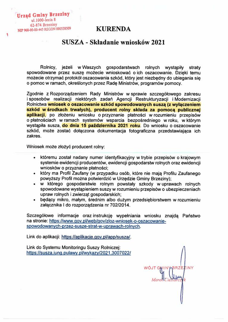 Susza składanie wniosków drogą elektroniczną za pomocą aplikacji