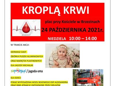 plakat informujący o akcji podziel się kroplą krwi w dniu 24.10.2021 r.