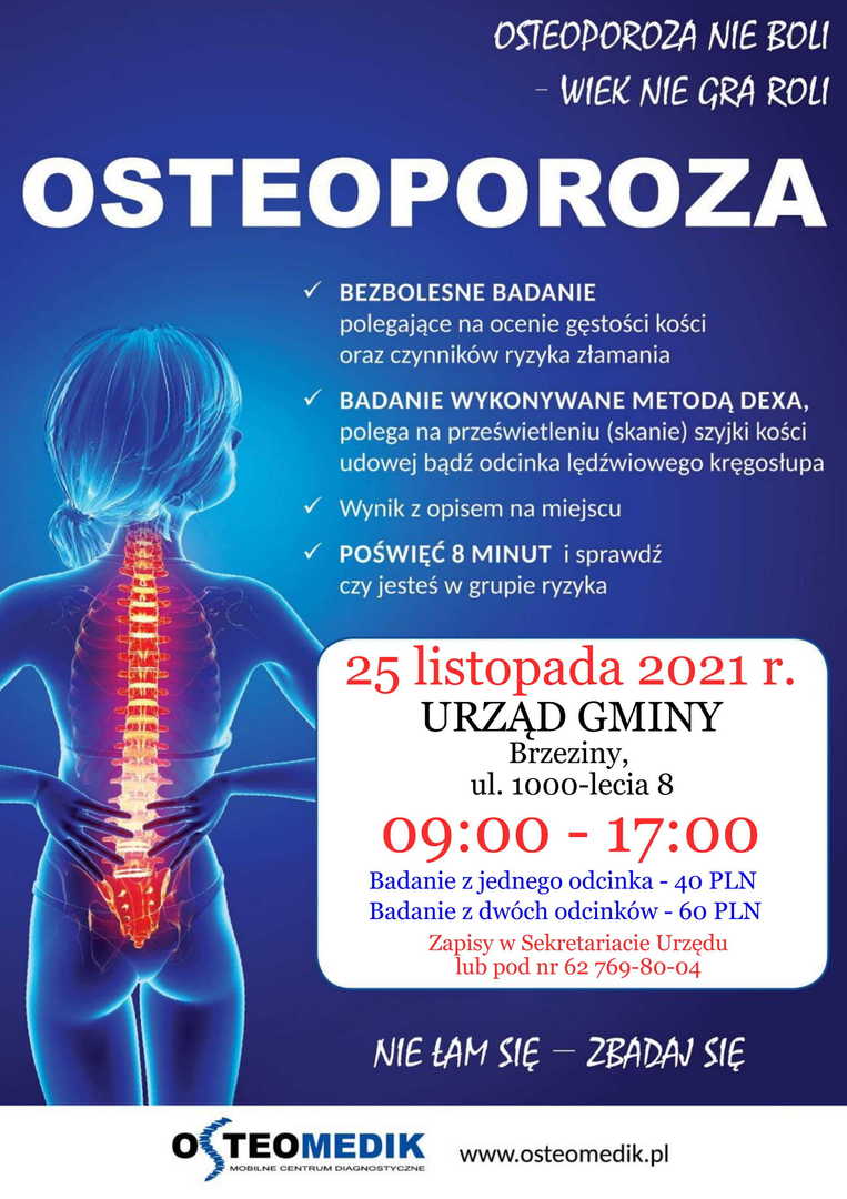 Plakat informacyjny o badaniu osteoporozy