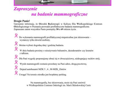 Zaproszenie na badanie mammograficzne