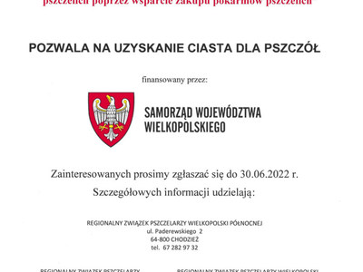 Informacja o możliwości przystąpienia do udziału w programie "Program poprawy warunków fitosanitarnych rodzin pszczelich poprzez wsparcie zakupu pokarmów pszczelich"