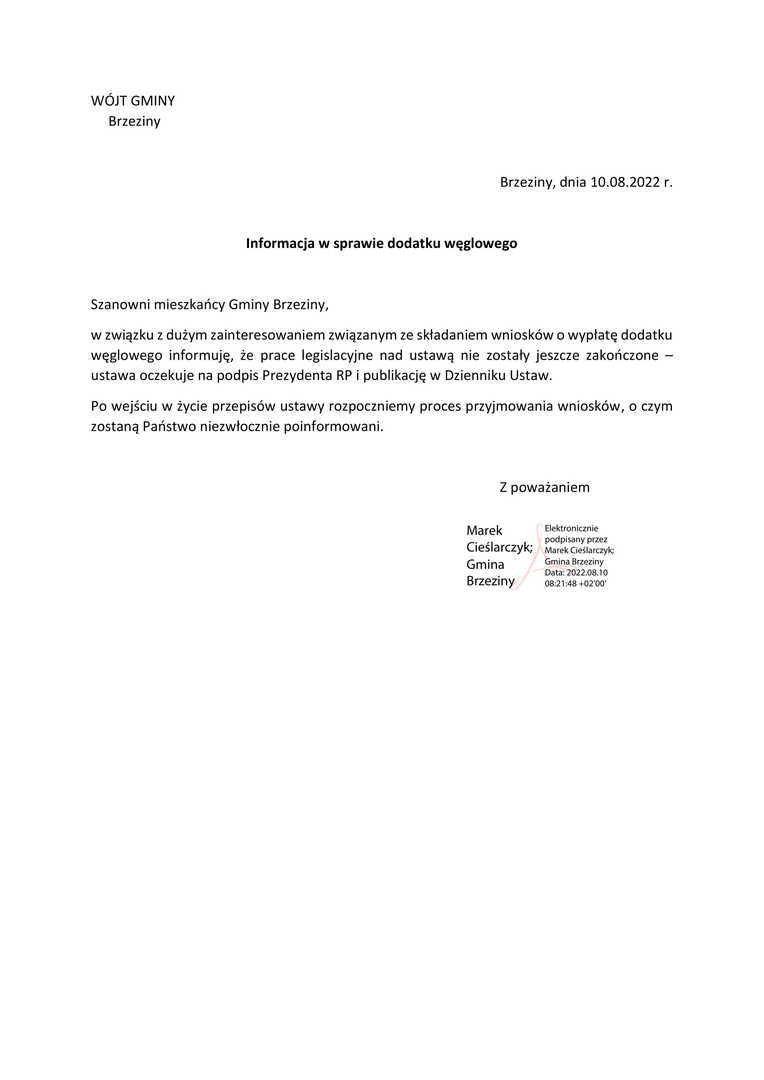 informacja na temat dodatku węglowego tekst