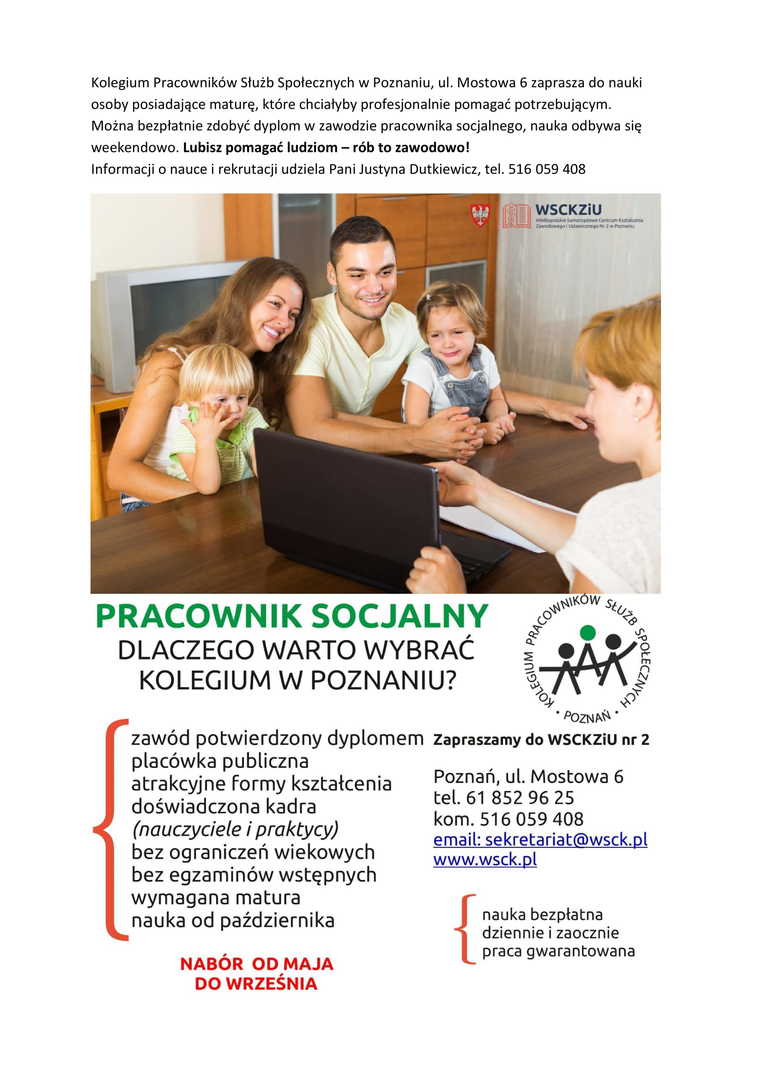 Plakat z informacjami o kształceniu