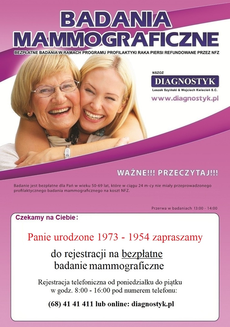 zaproszenie na bezpłatne badania mammograficzne