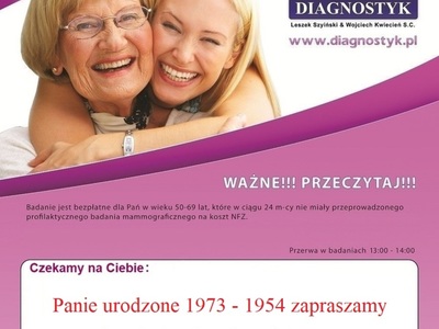zaproszenie na bezpłatne badania mammograficzne