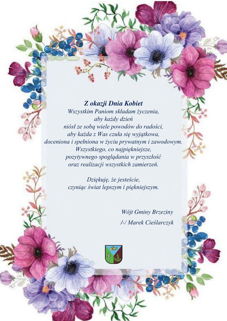 życzenia z okazji dnia kobiet od wójta gminy brzeziny