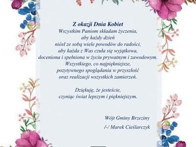 życzenia z okazji dnia kobiet od wójta gminy brzeziny