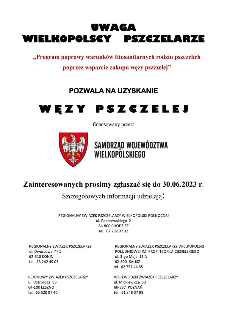 Program poprawy warunków fitosanitarnych rodzin pszczelich poprzez wsparcie zakupu węzy pszczelej 