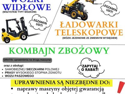 kursy na kombajn i maszyny żniwne oraz kursy zawodowe - ładowarki teleskopowe i wózki widłowe - zapisy na kursy