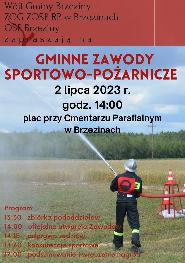 Plakat zaproszenie na Gminne Zawody Sportowo-Pożarnicze