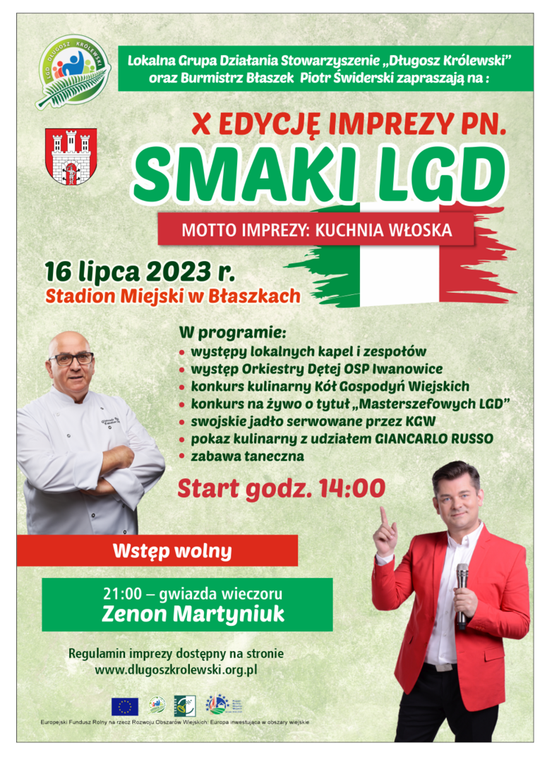 zaproszenie na imprezę smaki lgd 16.07.2023 stadion miejski w Błaszkach