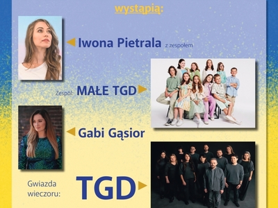 Niebiesko-żółty plakat z gwiazdami koncertu