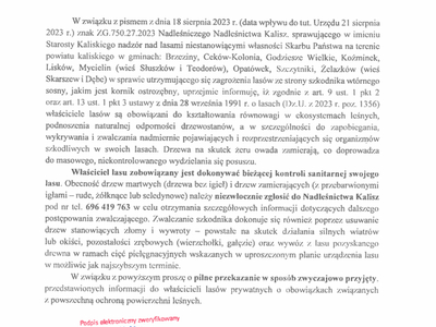 Informacja odnośnie do ochrony lasów niestanowiących własności Skarbu Państwa przed kornikiem ostrozębnym