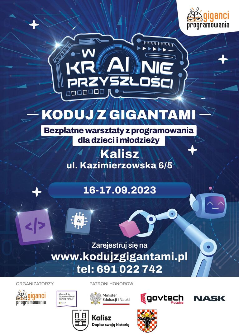 13 EDYCJA „KODUJ Z GIGANTAMI – W KRAINIE PRZYSZŁOŚCI” zaproszenie do wzięcia udziału w bezpłatnych warsztatach z programowania 