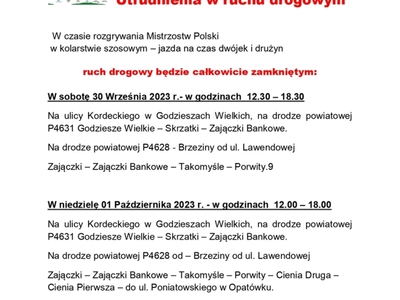 ulotka informacyjna o utrudnieniach w ruchu drogowym