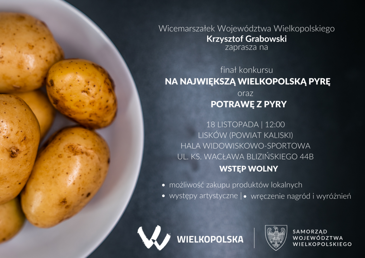 plakat Zaproszenie do udziału w konkursie na największą wielkopolską pyrę oraz potrawę z pyry