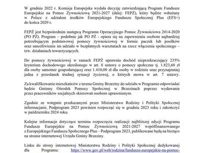 Fundusze Europejskie na Pomoc Żywnościową 2021-2027