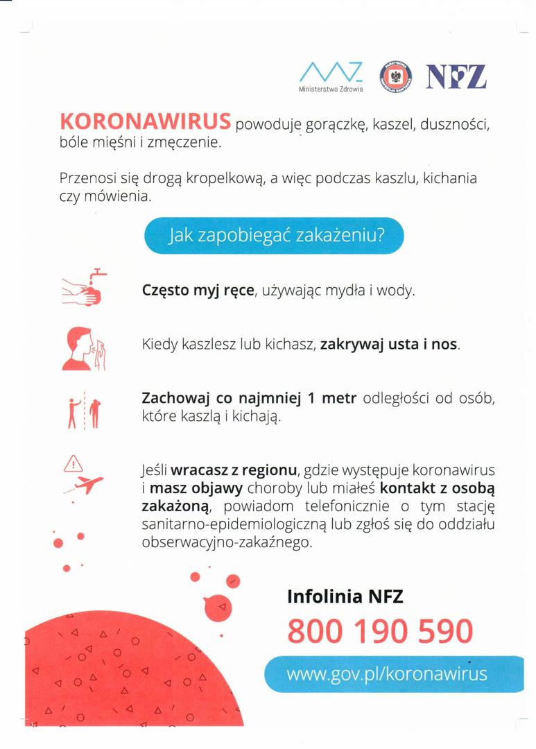 Plakat informujący o tym, jak zapobiegać zakażeniu koronawirusem.