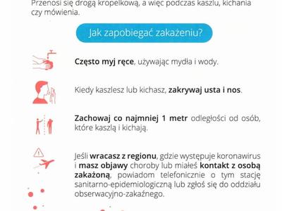Plakat informujący o tym, jak zapobiegać zakażeniu koronawirusem.