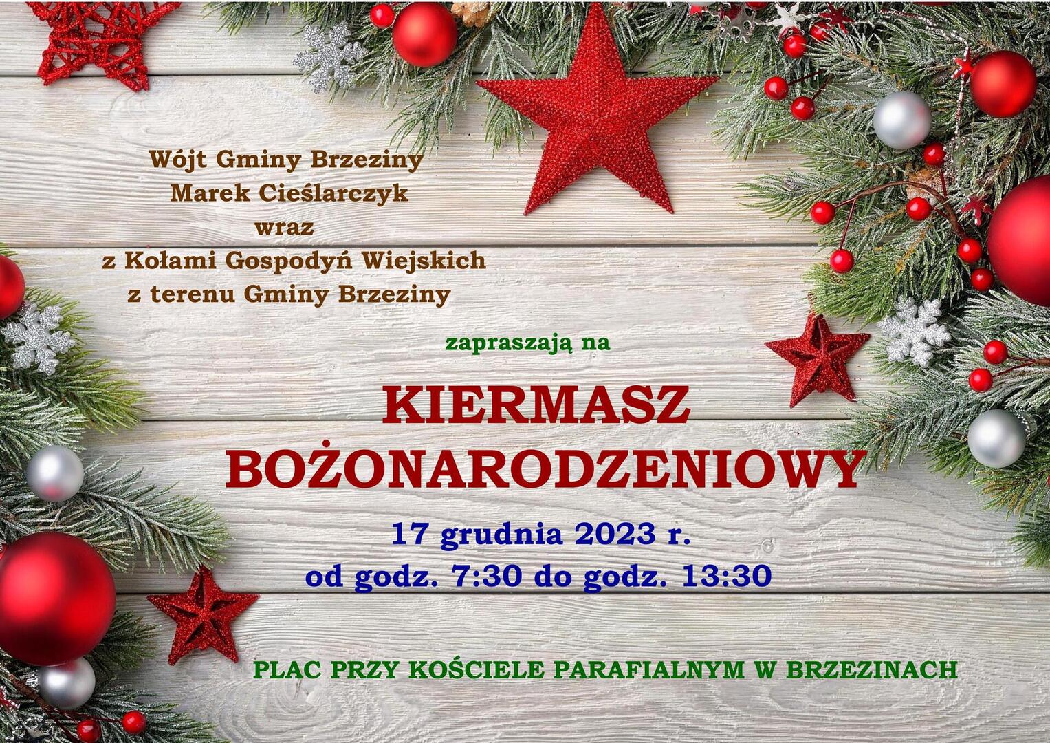 zaproszenie a kiermasz bożonarodzeniowy 17.12.2023
