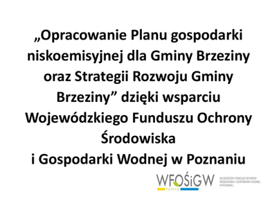 Dotacja na „Opracowanie Planu gospodarki niskoemisyjnej dla Gminy Brzeziny oraz  Strategii Rozwoju Gminy Brzeziny