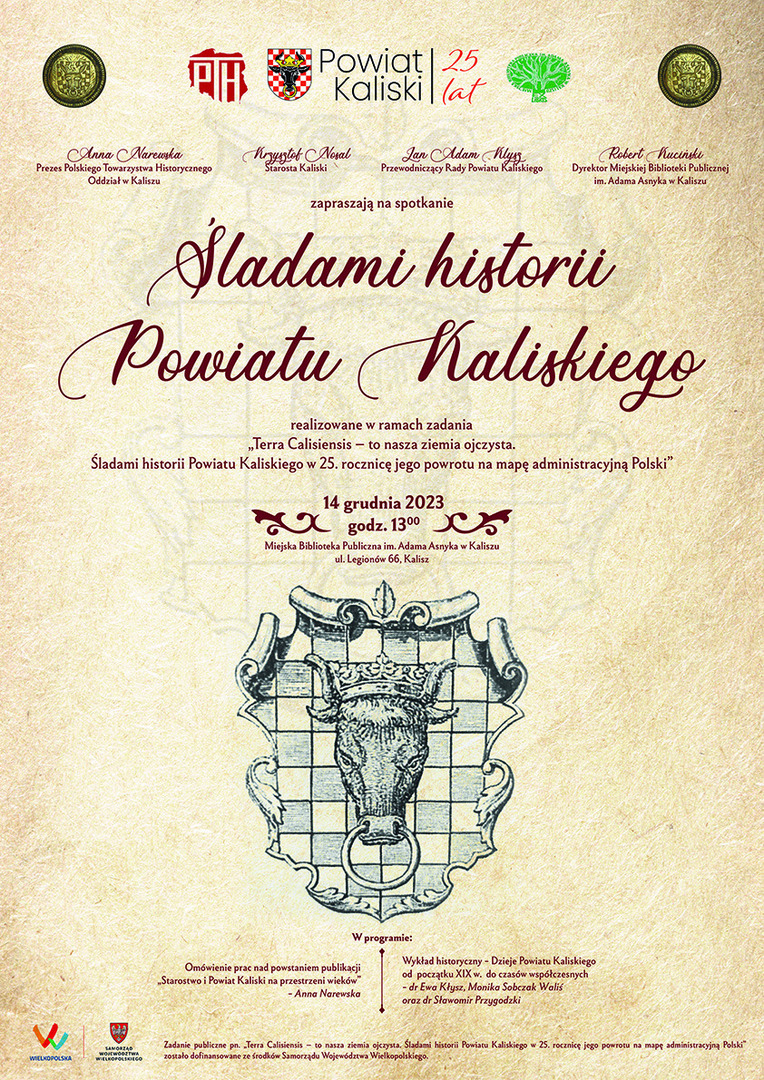Zaproszenie na drugie spotkanie "Śladami historii Powiatu Kaliskiego"