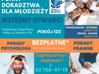 przypomnienie o działalności Punktu Wsparcia dla Młodzieży w ramach projektu Czas na Młodych