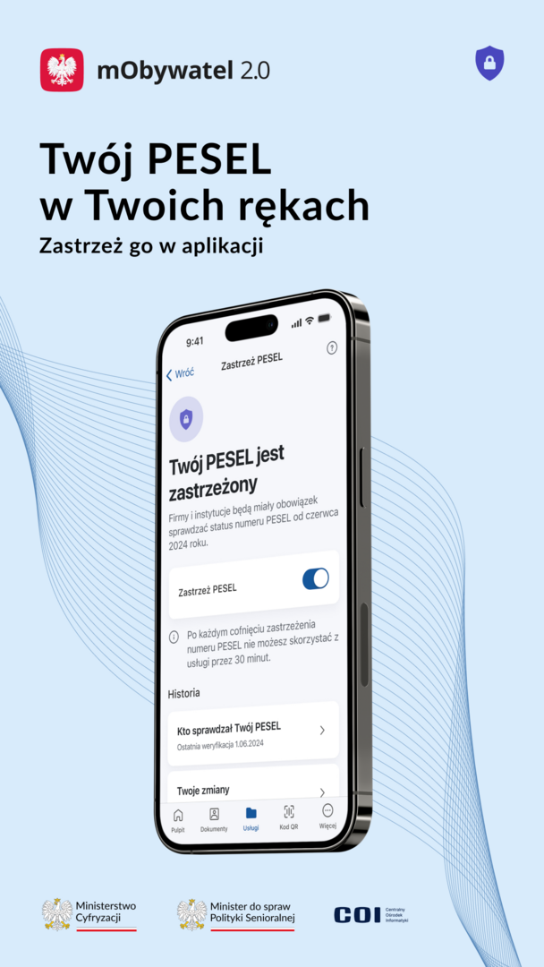 zdjęcie aplikacji mObywatel zastrzeż PESEL