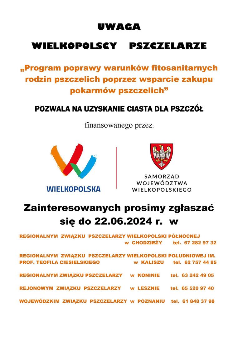 Program poprawy warunków fitosanitarnych rodzin pszczelich wsparcie zakupu pokarmów pszczelich