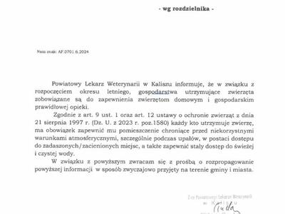 informacja inspekcji weterynaryjnej o zapewnieniu zwierzętom prawidłowej opieki