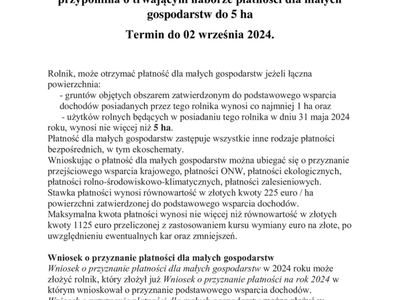 WODR w Poznaniu przypomina o naborze płatności dla małych gospodarstw do 5 h