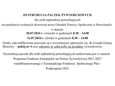 dystrybucja paczek żywnościowych dla najbardziej potrzebujących