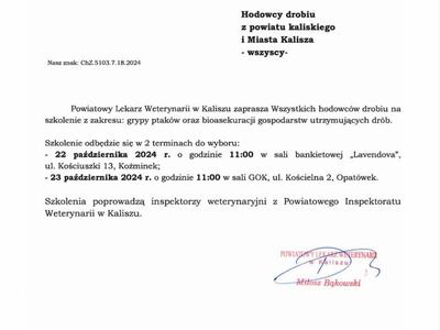informacja dla hodowców drobiu