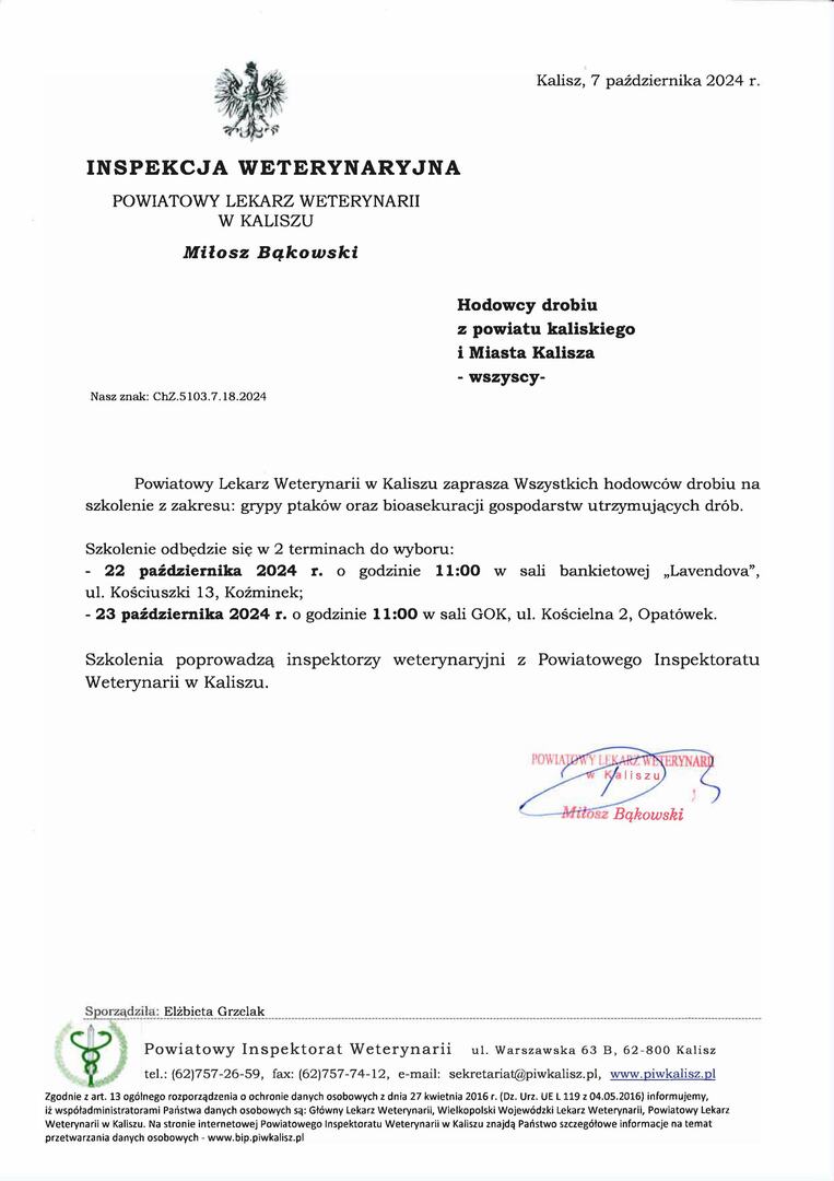 informacja dla hodowców drobiu