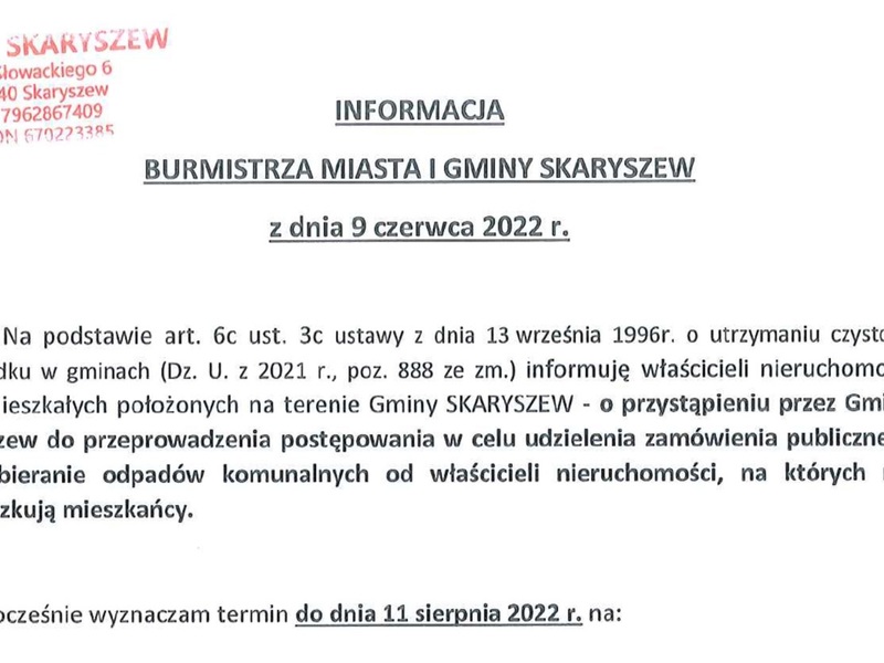 Informacja burmistrza