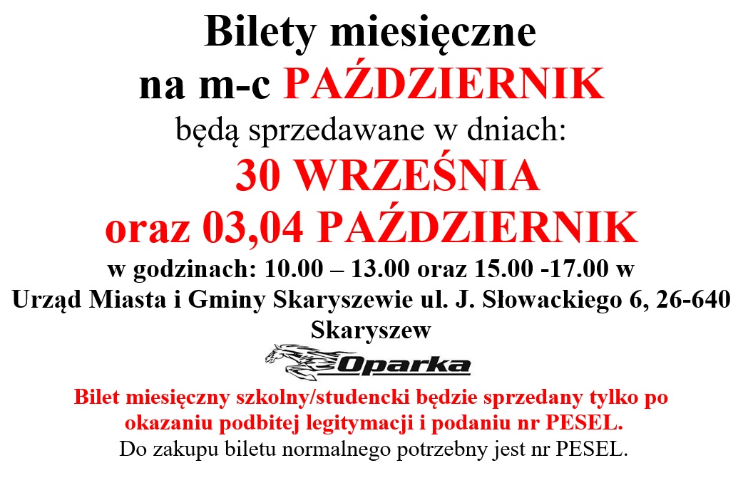 Bilety miesięczne zmiana godzin