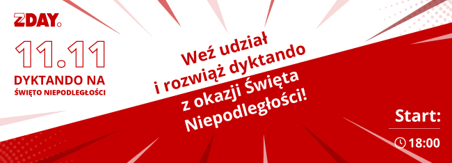 Plakat informujący o V edycji Dyktanda na Święto Niepodległości!
