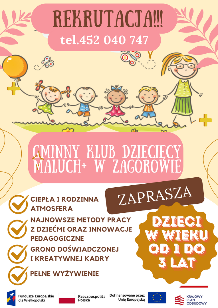 Plakat informujący o rekrutacji do klubu dziecięcego Maluch