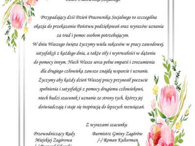 Życzenia z okazji Dnia Pracownika Socjalnego