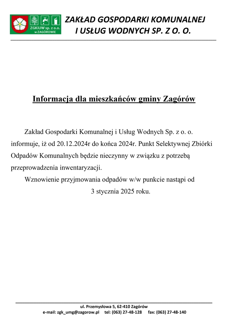 Informacja dot. PSZOK