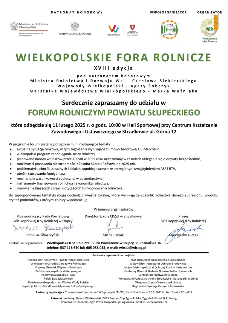 zaproszenie na Forum Rolnicze powiatu słupeckiego 