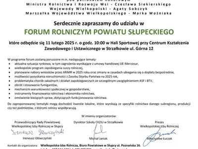 zaproszenie na Forum Rolnicze powiatu słupeckiego