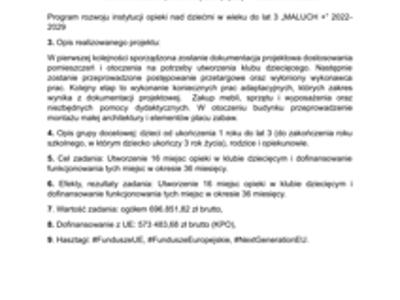 Dofinansowanie klubu dziecięcego z programu MALUCH+ 2022-2029