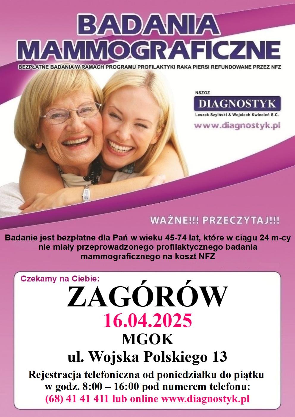 Bezpłatne badania mammograficzne 