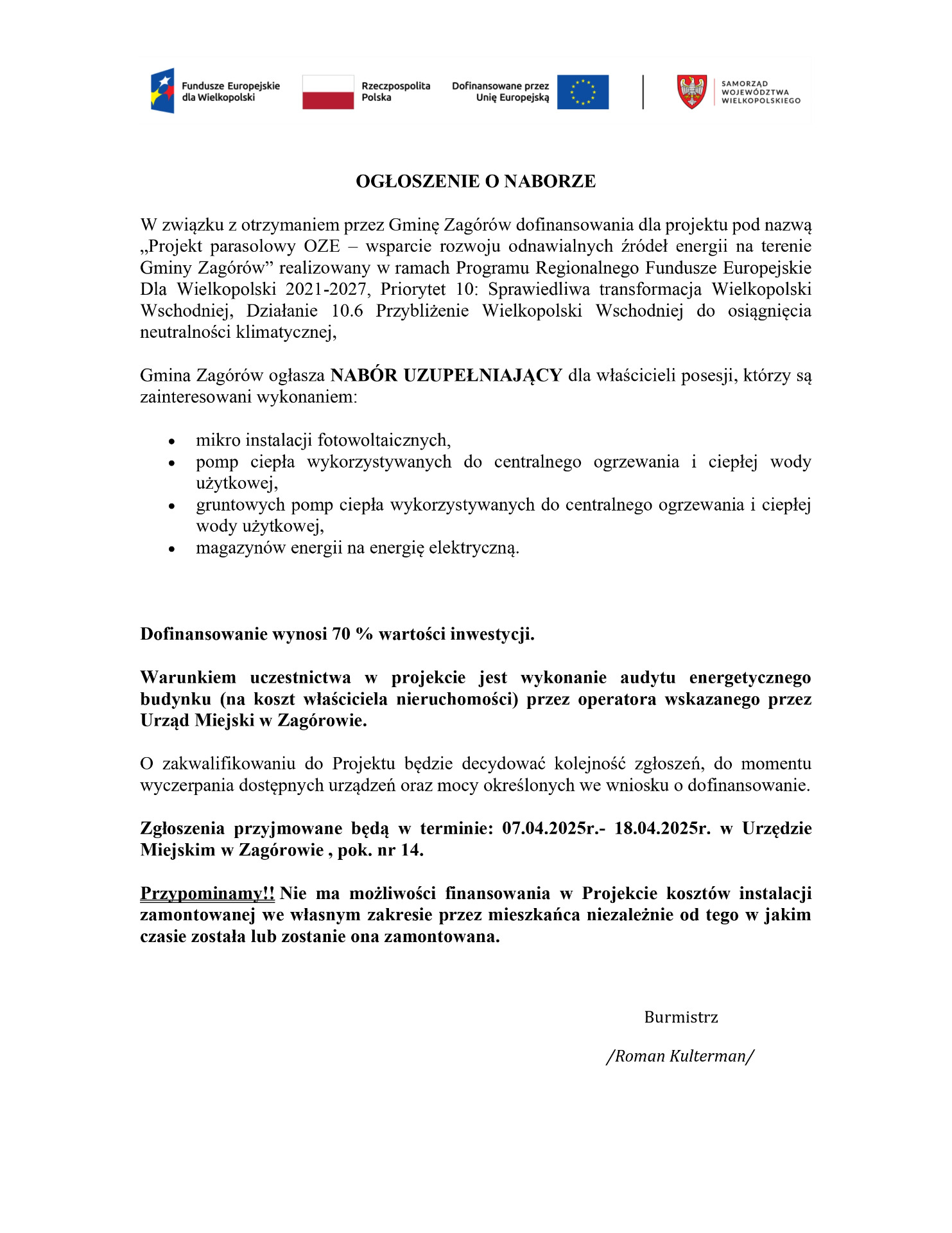 NABÓR UZUPEŁNIAJĄCY - PROJEKT PARASOLOWY